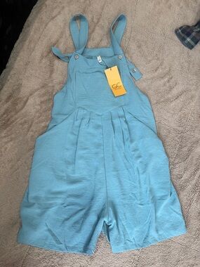 GG Collection woman’s Sky Blue Pleated Romper Overalls